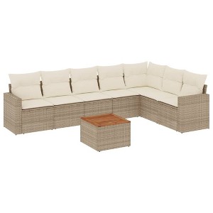vidaXL Patio Sofa Set with Cushions Outdoor Furniture 8 Piece Poly Rattan - Beige and Cream - 1 of 4