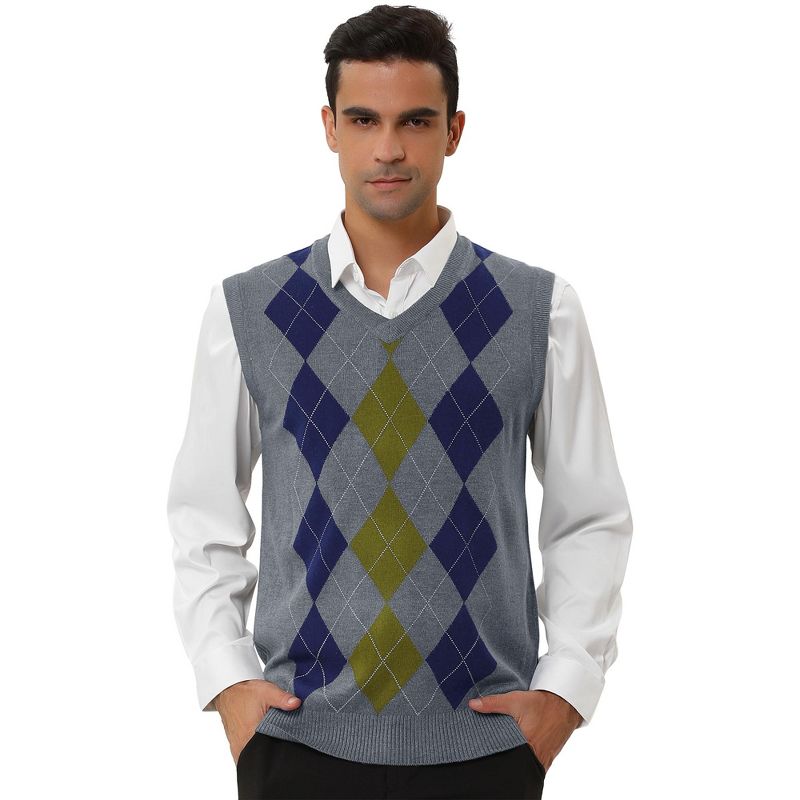Lars Amadeus Men's Casual Argyle V Neck Sleeveless Knit Pullover Sweater Vest, 2 of 7
