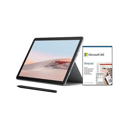 Microsoft Surface Go 2 VALUE BUNDLE 10.5" Intel Pentium Gold 8GB RAM 128GB SSD Platinum + Surface Pen Charcoal +Microsoft 365 Personal 1 Yr For 1 User