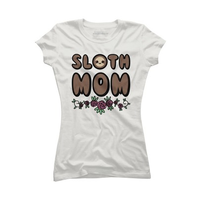 Junior's Design By Humans Sloth Mom Flowers By SlothgirlArt T-Shirt