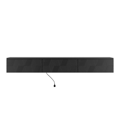 GlasFlength TV Stands and Consoles Floating TV Stand Wall Mounted Modern TV Stand Floating TV Cabinet for Living Room, Black, 72.24"*16.73"*5.12"