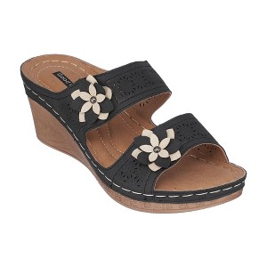 GC Shoes Cie Double Band Perforated Flower Comfort Slide Wedge Sandals - 1 of 4