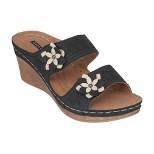 GC Shoes Cie Double Band Perforated Flower Comfort Slide Wedge Sandals