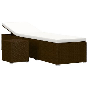 vidaXL Sun Lounger Brown rattan with cream cushion - 1 of 4
