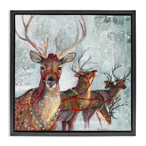 Stupell Industries Winter Reindeer Holiday Landscape Floating Frame Canvas Art - 1 of 4