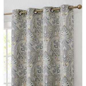 HLC.ME Paris Paisley Decorative Print Damask Pattern Light Reducing Grommet Window Curtain Panels for Bedroom, Set of 2 - 1 of 4