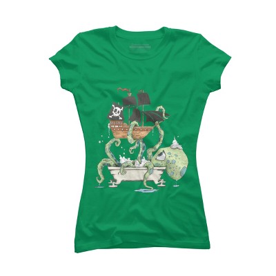 Junior's Design By Humans Kraken in the Tub By Handclones T-Shirt