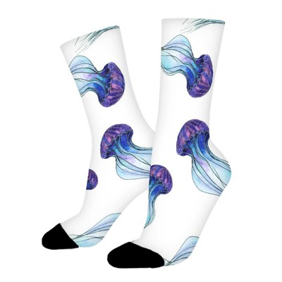 Jellyfish Women Printed Crew Socks Funny Funky Socks Soft Polyester Novelty Gifts for Artists Men