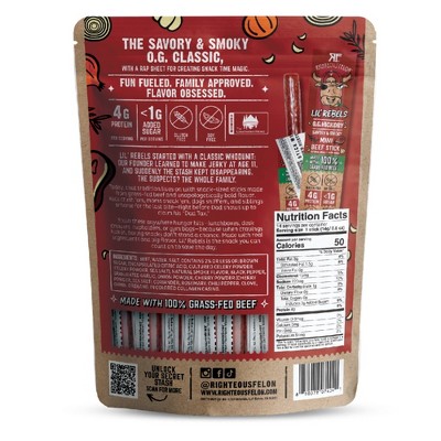 Righteous Felon Craft Jerky Lil Rebels OG Hickory Mini Beef High-Protein Snack Meat Sticks - 7oz/14ct