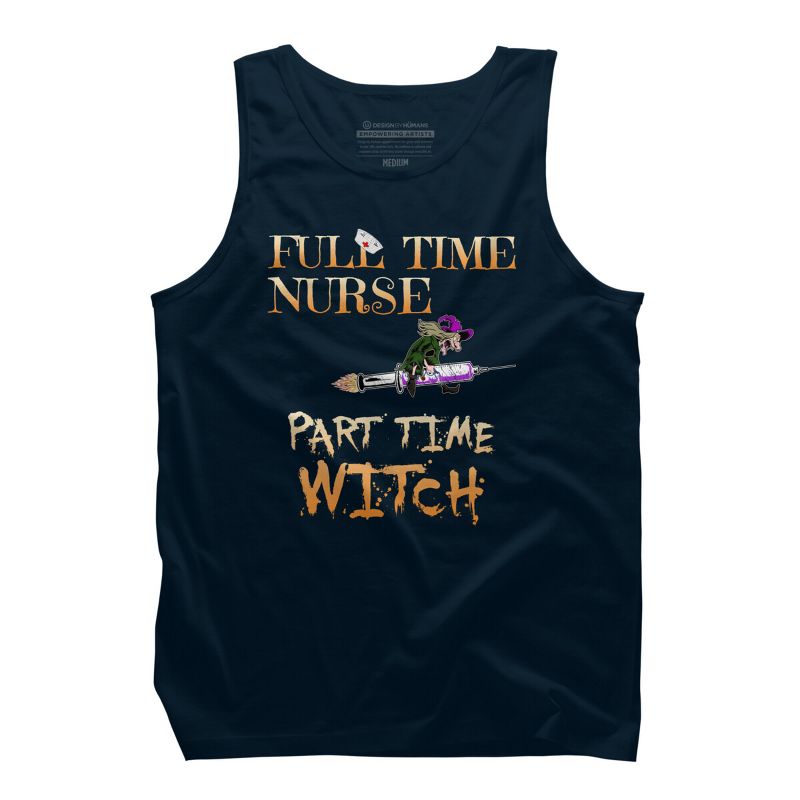 Men's Design By Humans Halloween Costume Full Time Nurse Part-Time Witch By TeeShirtMadness Tank Top, 1 of 4