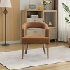 Modern Barrel Upholstered Accent Chair,Dining Chair with Solid Wood Legs,Open Back Arm Chairs for Dining Room,Living Room-Coolbibila - 3 of 4