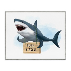 Stupell Industries Shark with Free Kisses Sign Framed Giclee Art, Gray, 14" x 11" - 1 of 4