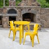 Emma and Oliver Commercial 24" Round Yellow Metal Indoor-Outdoor Table Set with 2 Arm Chairs - 2 of 4