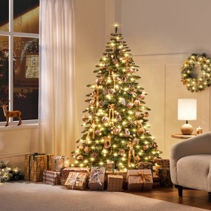 Yaheetech 6Ft/7.5Ft Pre-Lit Christmas Tree,with Warm LED Lights, Green - 1 of 4