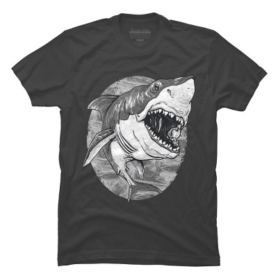 Men's Design By Humans Great White Shark BW By MudgeStudios T-Shirt