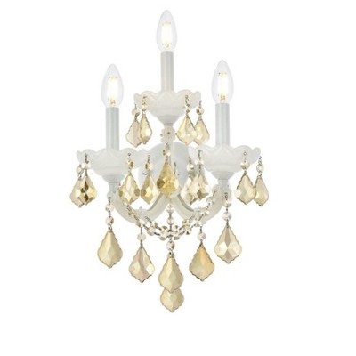 Elegant Lighting Maria Theresa 3 light white Wall Sconce Golden Teak (Smoky) Royal Cut Crystal