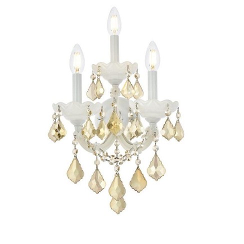 Elegant Lighting Maria Theresa 3 light white Wall Sconce Golden Teak (Smoky) Royal Cut Crystal - image 1 of 4