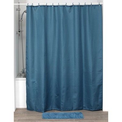 Tahitian Blue Extra Long Polyester Shower Curtain with Matching Hooks