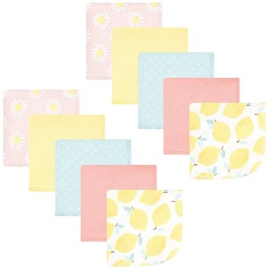 Hudson Baby Infant Girl Flannel Cotton Washcloths, Lemon Daisy 10 Pack, One Size - 1 of 4