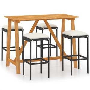 vidaXL Patio Bar Set Bar Table and Stools Patio Furniture Set with Cushions - Black 5 Piece - 1 of 4