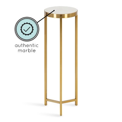 Gold and White Marble Round Drink Table with Metal Frame