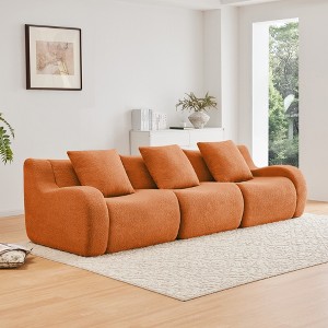 3-Seat Teddy Fabric Boneless Modular Sofa with No Assembly Required, Anti-Slip Design, and 32D High-Density Sponge - 1 of 4