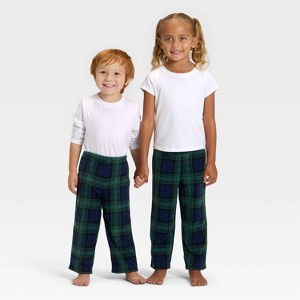 Toddler Plaid Microfleece Holiday Matching Family Pajama Pants - Wondershop™ Navy Blue - 1 of 4