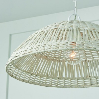 Naomi Chalk White Hand-Woven Rattan 1-Light Pendant
