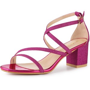 Allegra K Women's Breezy Glitter Opened Toe Crisscross Strap Chunky Sandals - 1 of 4