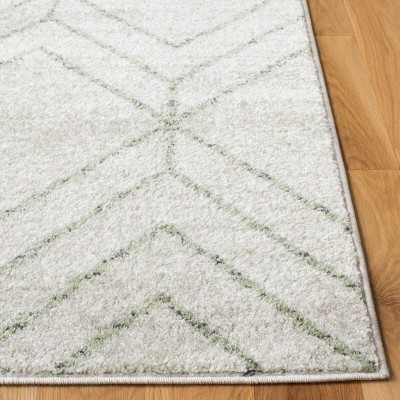 Ivory and Sage Geometric Hand-knotted Synthetic Square Rug