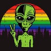 Adult Design By Humans Alien Peace Pride Retro Stripes By Tomoken T-Shirt - 2 of 2