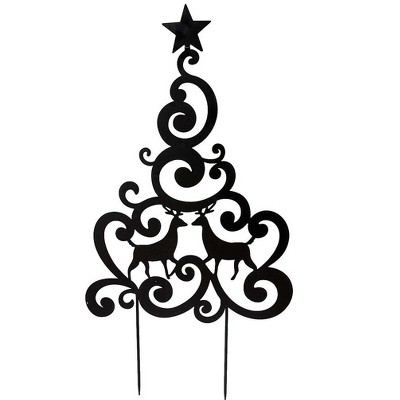 Wind & Weather Metal Holiday Christmas Tree Stake w/ Laser Cut Deer Design