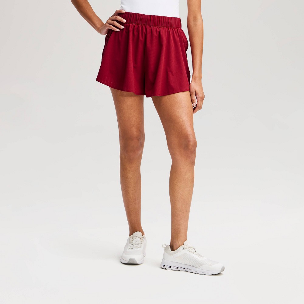 Women's High-Rise Textured Woven Run Shorts 3" - All In Motion™ Dark Red XS