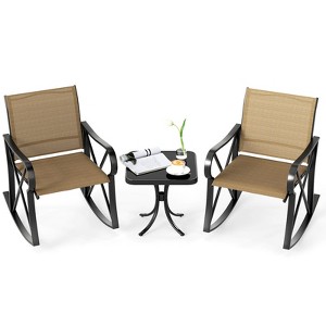 Tangkula 3 Piece Patio Rocking Set 2 Rocking Chairs w/ Tempered Glass Side Table - 1 of 4