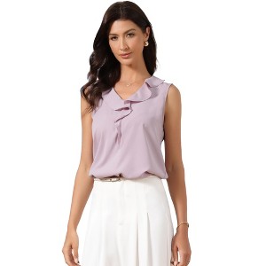 INSPIRE CHIC Women's Sleeveless Ruffle V Neck Summer Ladies Business Blouses - 1 of 4