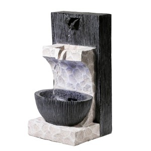 14" Modern Cascading Resin Tabletop Fountain with LED Lights Gray - Alpine Corporation: Polystone, Fiberglass, Weatherproof - 1 of 4