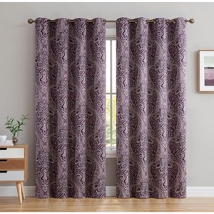 HLC.ME Paris Paisley Decorative Print Damask Pattern Light Reducing Grommet Window Curtain Panels for Bedroom, Set of 2 - 1 of 4