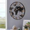 36"H Roman Numeral Black Clock,Silent World Map Clock With Gold Pointers,Metal Wall Clock Contemporary,Decorative Clock,Indoor Furniture -The Pop Home - 2 of 4