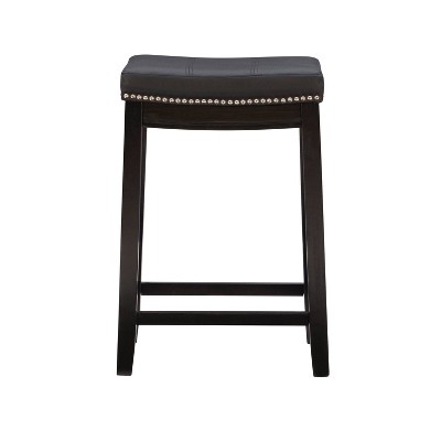 26" Black Wood and Leather Saddle-Style Backless Counter Stool