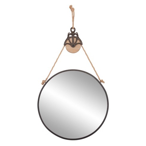 24 Round Metal Wall Mirror With, Black Round Wall Mirror With Rope