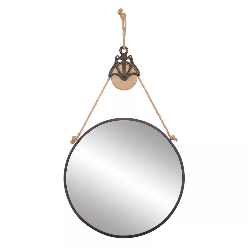 24 Round Metal Wall Mirror With, Large Black Round Mirror With Rope