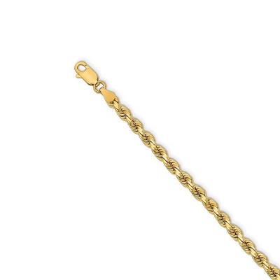 Black Bow Jewelry 14k Yellow Gold 3.75mm Diamond Cut Solid Rope Chain Necklace