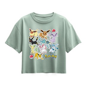 Girls' - Pokémon - Eeveelution Stickers Short Sleeve Boxy Graphic T-Shirt - 1 of 1