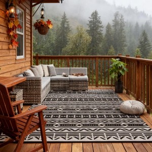 NAYSAYE Outdoor Rug Reversible Waterproof Plastic Straw Mat Portable with Carry Bag for Patio, White and Black - 1 of 4