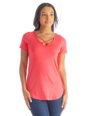 Women's Shirt With A V-shaped Collar And An Intersecting Design At The  Neckline. Black,s : Target