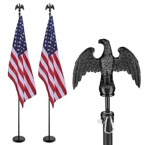 Yescom 8 Ft Sectional Indoor Flag Pole Kit Eagle Topper Aluminum 3x5 Ft US Flag & Base Black - 1 of 4
