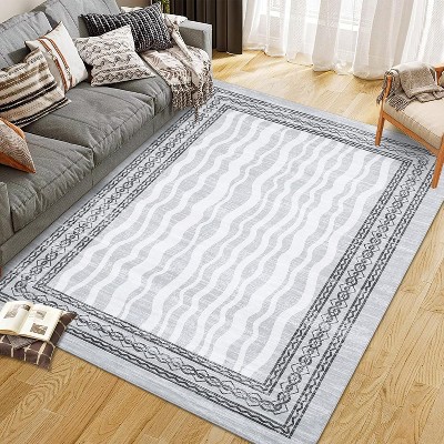 Washable Non-Slip Runner Rug - Modern Geometric Print for Hallway, Kitchen, Bedroom, Bathroom - Low Pile Waterproof Carpet
