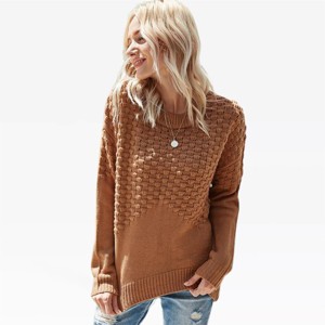 Womens Textured Knit Pullovers Crew Neck Long Sleeve Sweaters Basketweave Stitch  Texture Fall Chunky Sweaters Trendy Fashion Outfits - 1 of 4