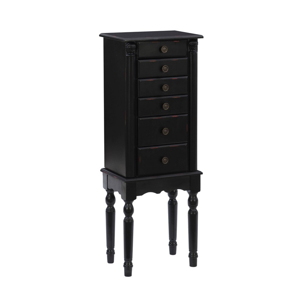 Photos - Wardrobe Aria Traditional Wood 6 Lined Drawer Jewelry Armoire Black - Powell