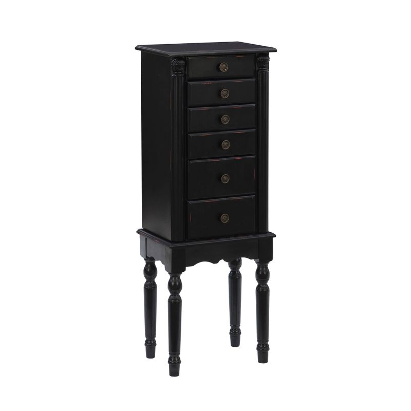 Aria Traditional Wood 6 Lined Drawer Jewelry Armoire Black - Powell, 1 of 16